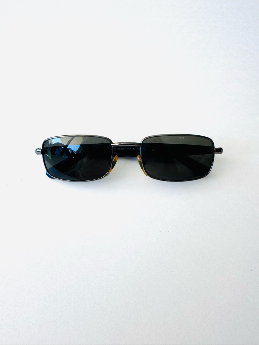 Police 2429 Vintage Y2K Rectangular Sunglasses – Blue Temple / Grey Lens